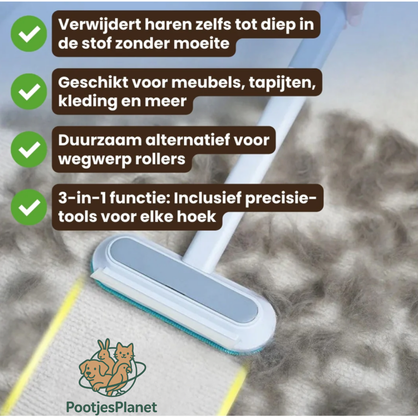 PetWipe Pro™ - 3- in - 1 Huisdierhaar Verwijderaar